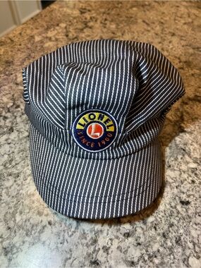 Lionel Train Engineer Hat Adult Size Adjustable Blue White Stripe Conductor Cap